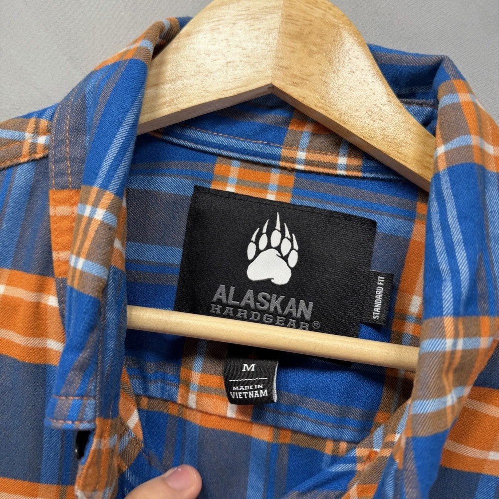 Alaskan Hardgear Duluth Trading Shirt Mens Medium Orange Blue Flannel Camp Gorp - Picture 8 of 12
